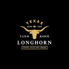 Longhorn Cattle Logo Vector or Longhorn Cattle Farm Logo Vector Isolated. Best vintage longhorn buffalo, cow, bull logo design for your business ranch. Perfect design for longhorn cattle ranch logo.