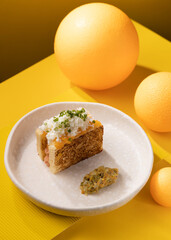porridge with pineapple on a yellow background