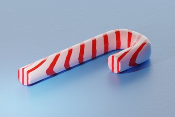 christmas candy with blue plastel background. copy space. 3d rendering, 3d illustration