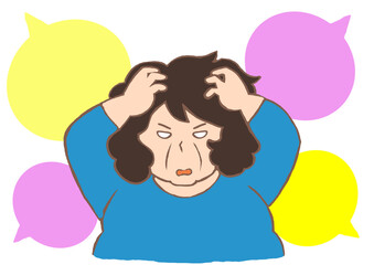 幻聴に襲われる統合失調症の女性のイラスト 台詞なし