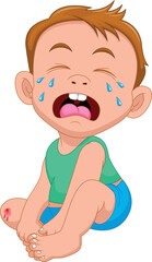 little boy crying with injured knee
