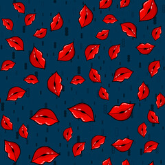 Lips seamless pattern on white background. Paper print design. Abstract retro vector illustration. Trendy textile, fabric, wrapping. Modern space decoration.