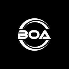 BOA letter logo design with black background in illustrator, vector logo modern alphabet font overlap style. calligraphy designs for logo, Poster, Invitation, etc.