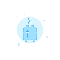 Obraz premium Toaster with smoke vector icon. Flat illustration. Filled line style. Blue monochrome design. Editable stroke. Adjust line weight.