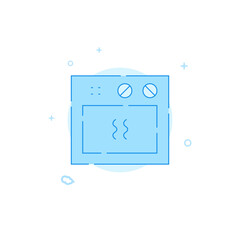 Bake oven vector icon. Flat illustration. Filled line style. Blue monochrome design. Editable stroke. Adjust line weight.