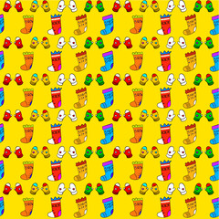 Vector seamless christmas symbol pattern, with stylish sock and glove