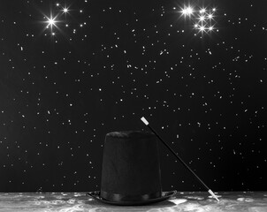 magician hat on black starry background