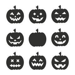 jackolantern. pumpkin face. cute character. happy halloween. halloween day. A set of black pumpkin silhouettes with spooky faces. Halloween pumpkins with different facial expressions. Pumpkin lantern