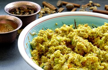 Mixed vegetarian ingredients and spices for falafel balls - 540003306