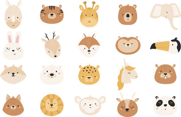 Obraz na płótnie Canvas Set of hand drawn animals bear, rabbit, unicorn, bear, lion