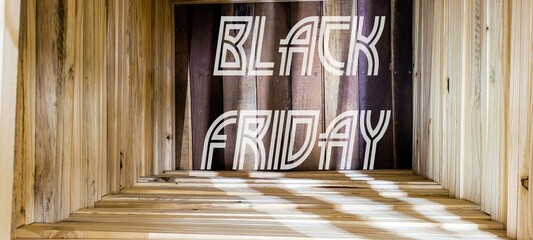 Black friday rustic wooden background, big black letters, sales promotion