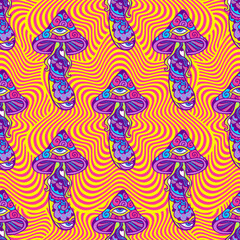 Psychedelic Magic Mushrooms. Vector illustration.