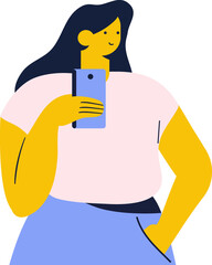 Person silhouette holding phone in hand flat vector illustration