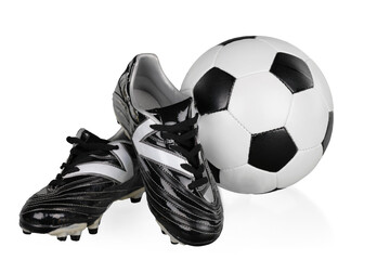 Black and White Football shoes and Soccer Ball, Isolated