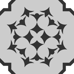 Seamless black and white patchwork tile with Islam, Arabic, Indian, Ottoman motifs. Majolica pottery tile. Azulejo. Ceramic tile in talavera style. Boho pattern