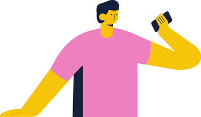 Vector Person  holding phone in hand flat vector illustration