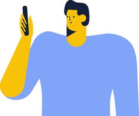 Person silhouette holding phone in hand flat vector illustration