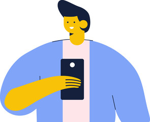 Person silhouette holding phone in hand flat vector illustration