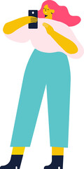 Vector Person  holding phone in hand flat vector illustration