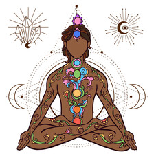 Yoga man. Ornament beautiful Concept of meditation.