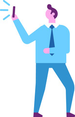 Fototapeta na wymiar Vector Person holding phone in hand flat vector illustration