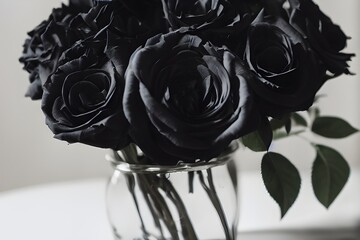 A bouquet of black roses.	