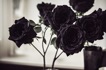 A bouquet of black roses.	