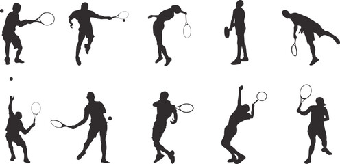 set of silhouettes of people playing tennis