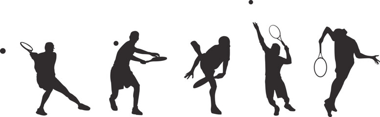 set of silhouettes of people playing tennis
