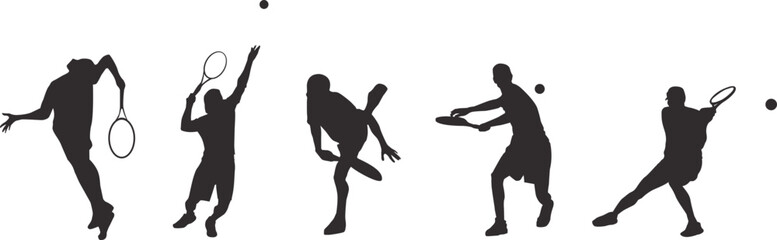 set of silhouettes of people playing tennis