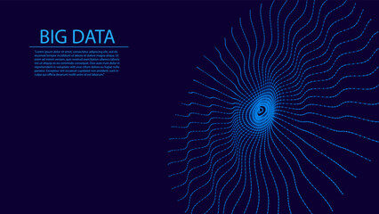 Digital vibration and sound wave. Circle blue pulse wave with points and particles on the dark background. Vector illustration.