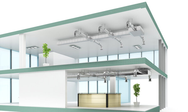 sectional office space with ventilation structure on the ceiling