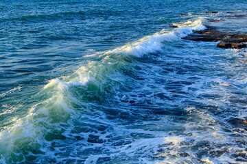 sea and beach in the golden hour light