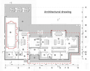 Drawing on a white background. Architectural background, poster, placard