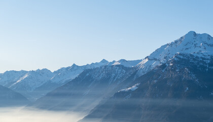 View of the Alp summits from Nendaz in Valais Switzerland