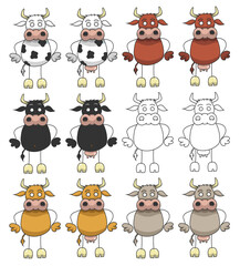 Vache et taureau avec diverses couleurs