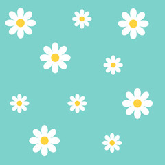 Obraz premium Daisy flower Seamless Pattern White chamomile camomile icon. Cute plant collection. Growing concept. Wrapping paper textile template. Green background.