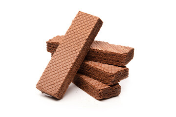 Chocolate waffles isolated on a white background.