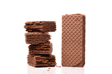 Chocolate waffles isolated on a white background.
