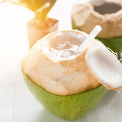 coconut juice . Fresh coconut water, young coconut drink.