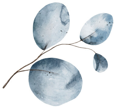 Watercolor Blue Leaves