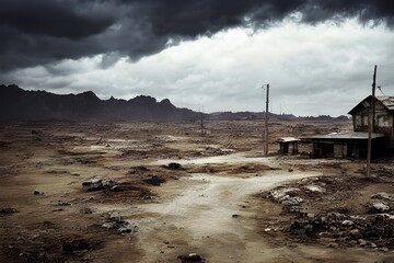 Abandoned town. Dystopia. Urban blight. Zombie apocalypse. Fallout. 