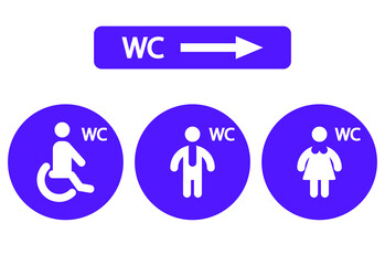 Toilet bowl sign for disabled people, men and women. vector illustration