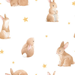 Beautiful vector seamless pattern with baby rabbits.