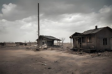 Fototapeta na wymiar Abandoned town. Dystopia. Urban blight. Zombie apocalypse. Fallout. 