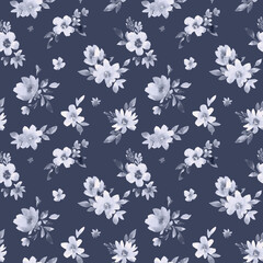 Beautiful vector seamless pattern with gentle watercolor hand drawn purple flowers. Stock illustration.