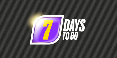 Seven days to go countdown grey horizontal banner design template. 7 days to go sale announcement grey modern shiny banner, label, sticker, icon, poster and flyer.