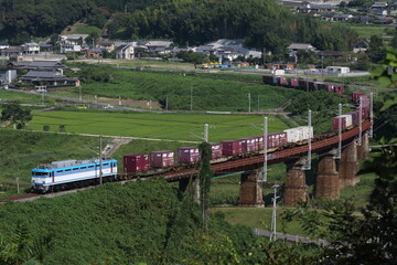 : 古い石造りの鉄橋を通過する機関車