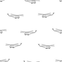 Seamless Pattern Military helicopter icon doodle vector. War transport.