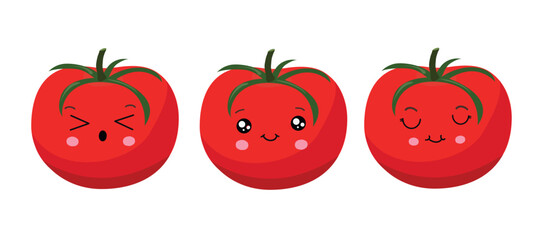 Red tomato in kawaii style. Vector illustration.